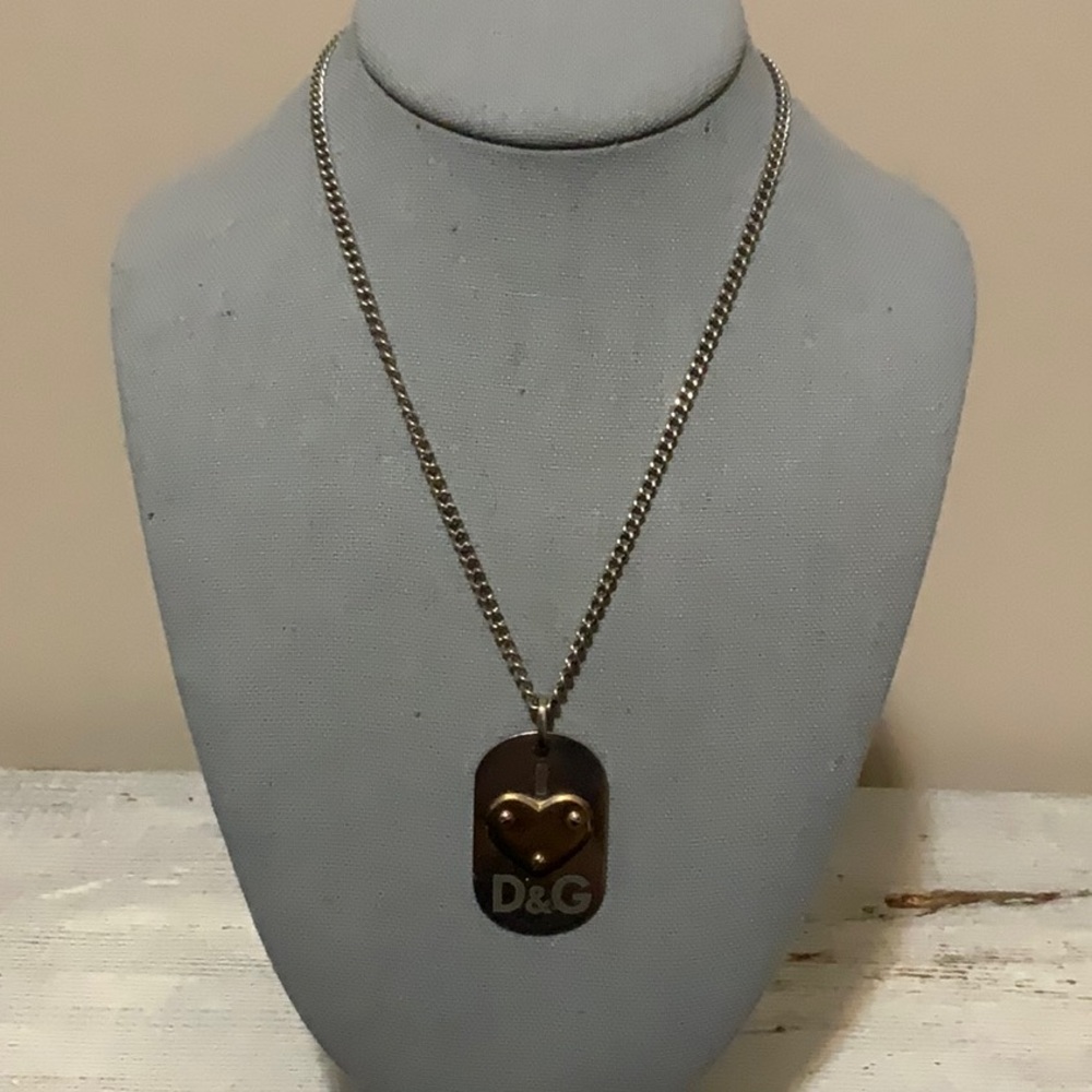 Dolce&Gabbana D&G "I Heart D&G" Dogtag Pendant Necklace in Silver and Gold (18")